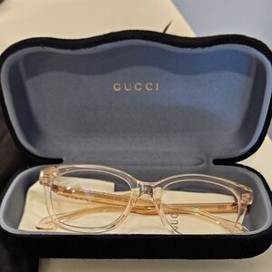 Gucci Clear/Light Pink Square Prescription Eyeglasses GG0566O